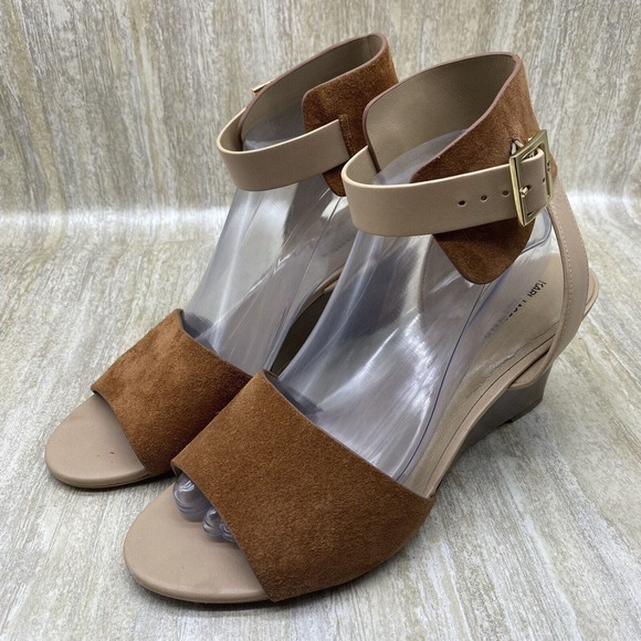 Karl Lagerfeld Amelie Brown Suede Leather Platform Wedge Open Toe Sandals US 9 - Picture 2 of 12